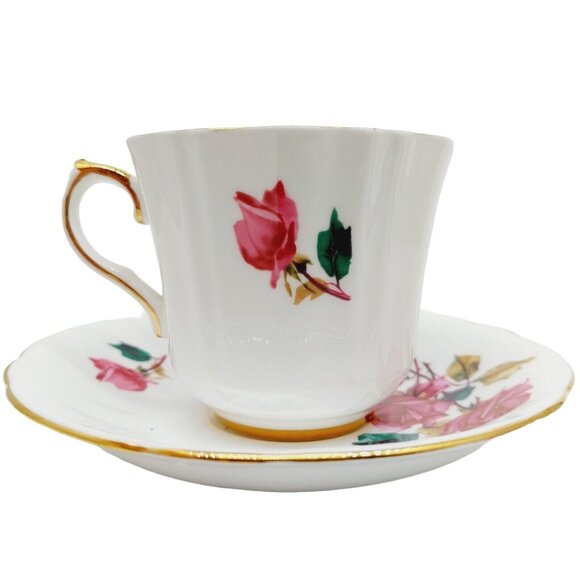 Vintage Royal London Tea Cup & Saucer Set white Red Rose Floral Numbered - Picture 2 of 14